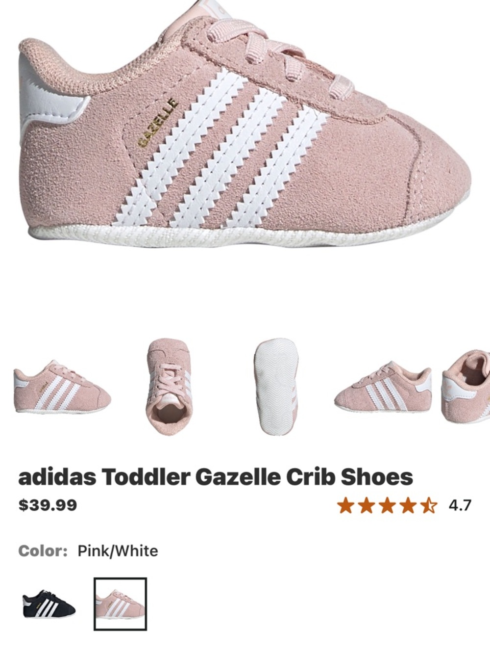 adidas Toddler Gazelle Crib Shoes - Pink & White
